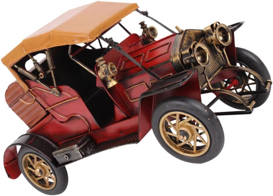 STOBAZA Wrought Iron Classic Car Model Desk Decoration Vintage Style Red Car Ornament for Home Office Decor Unique Art Crafts Collectible