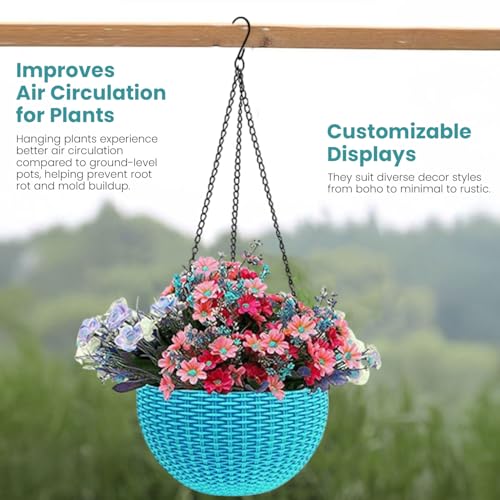 Image of Go Hooked Plastic Hanging Flower Pots, Light Blue, Pot Diameter -7.1 Inch, Pot Height-4.8 Inch, Pot Thickness-3 mm, Chain Length-13 inch approx., 5 Pieces