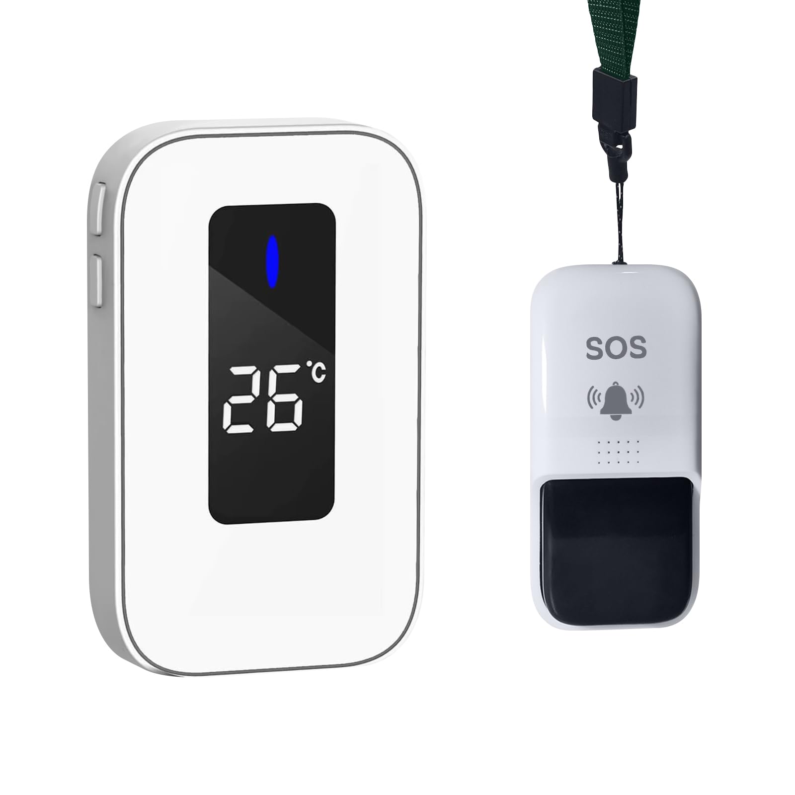 ALEENFOON Wireless Personal Alarms for Elderly with Temperature Display Caregiver Pager Self-Generating Power Elderly Alarm Call Button Fall Alarm for Elderly /Patient/Child/Pregnant (1 to 1 )
