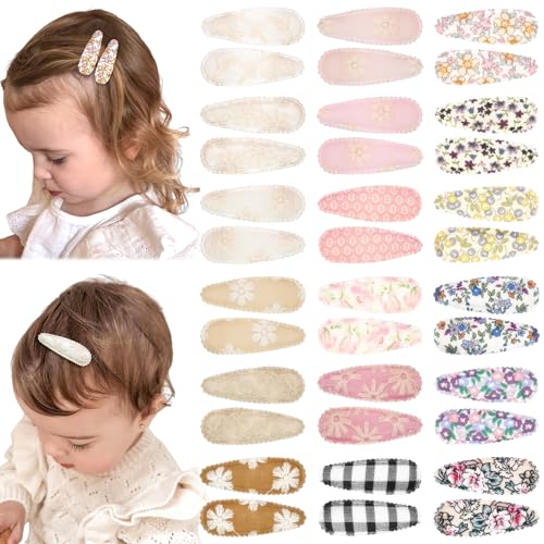 Bbgifts 36Pcs Girl Hair Clips Floral Print Toddler Hair Clips 2.2 Inches Non Slip Wrapped Snap Hairpins For Kids Barrettes Hair Accessories For Baby Toddler Girls cover