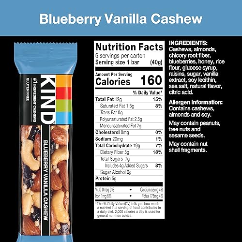 Image of KIND Nut Bars, Blueberry Vanilla & Cashew, Gluten Free, 5g Protein, 6 Count (Pack of 2)