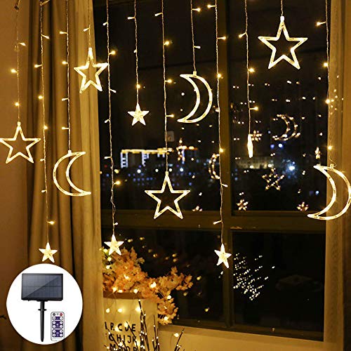 Kumkey LED Curtain Lights Solar Window Lights 3mx0.8m String Lights Waterproof 8 Modes Remote Control Fairy Light for Outdoor Indoor Party Garden Bedroom Decoration (Warm,Solar+Remote Control)