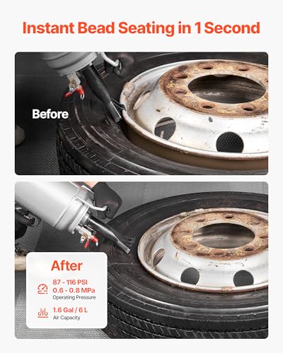 Image of VEVOR Portable Tire Bead Seater, 1.6 Gal / 6 L Air Bead Blaster, Handheld Tire Inflator Tool, 87-116 PSI Operating Pressure, Trigger Seating Inflator for Car, Compact SUV, Light Truck, E-Bike, RV, ATV