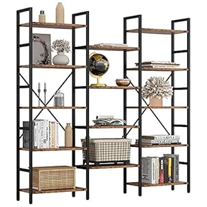 IRONCK Bookcases and Bookshelves Triple Wide 5 Tiers Industrial Bookshelf, Large Etagere Bookshelf Open Display Shelves with Metal Frame for Living Room Bedroom Home Office