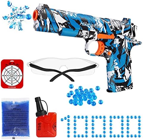 Splatter Ball Gun - Manual Splat Gun with 10000 Gel Balls,Toy Gun for Backyard and Outdoor Activities,Team Game Gift for Boys and Girls Ages 8+ (Blue)