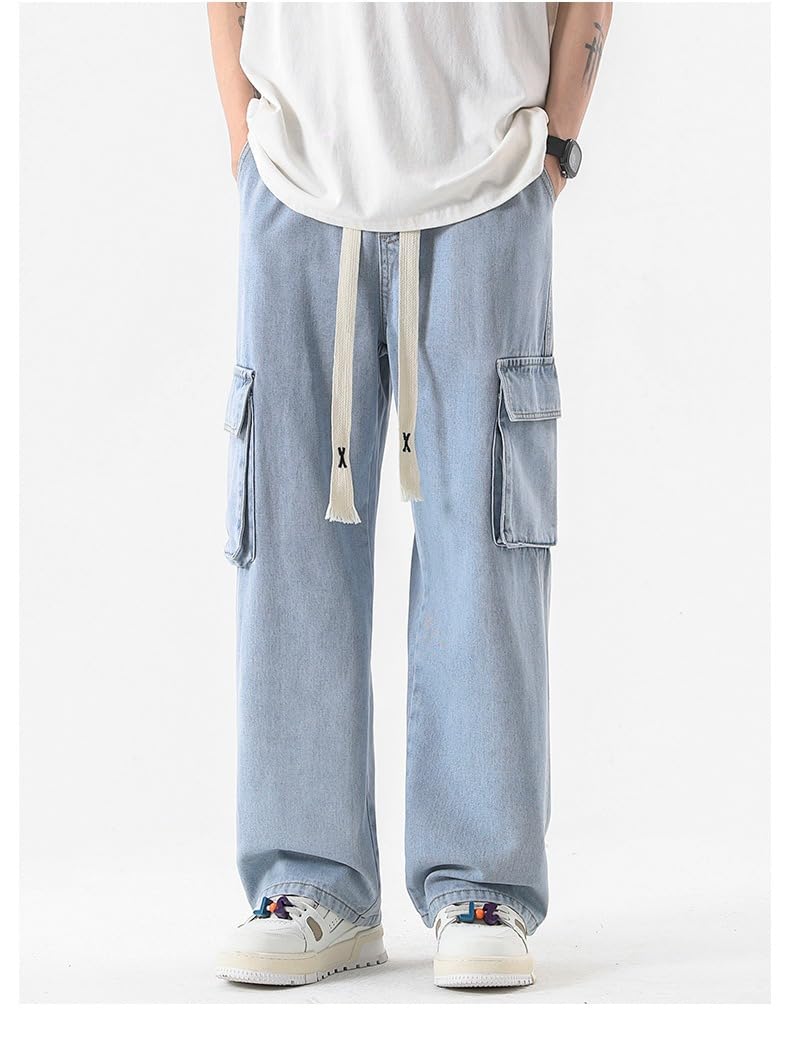 Instinct I Jeans Baggy Uomo Cargo in Denim Loose Fit Ampio e Comodo – Pantaloni Larghi Streetwear Oversize con Tasche Laterali Tasconato in Cotone Resistente Casual