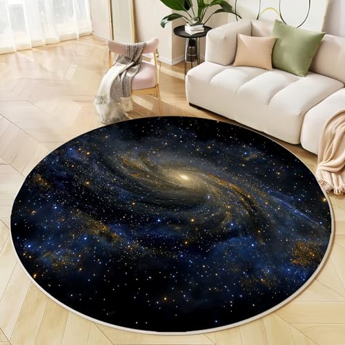 Tapis rond ciel étoilé bleu lavable : la solution design pour grands salons