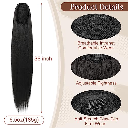 Flufymooz Ponytail Extension, 36 Inch Long Straight Drawstring Ponytail Synthetic Hairpieces Fake Pony Tails Natural Soft Clip In Hair Extension Ponytail For Women thumb #2