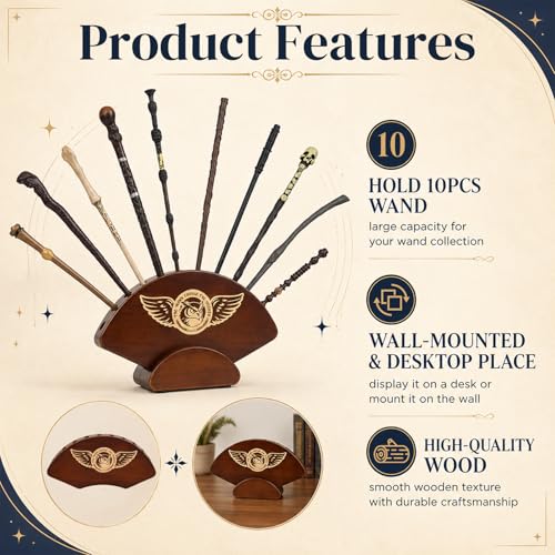 10PCS Fan-Shaped Wooden Wand Stand,Wall Mount & Desktop,Exquisite Carving Details,Wood Wizard Wand Holder for Desktop Display Decoration（Wands Not Contain） by WoodGod - Used condition - Image 4