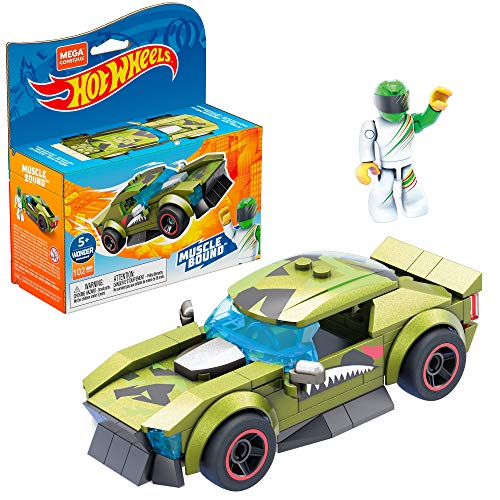 Mega Construx GVM30 - Hot Wheels Muscle Bound Bauset mit 102 Bausteinen, 1 bewegliche Mikro-Actionfigur im Rennanzug, Spielzeug ab 5 Jahren