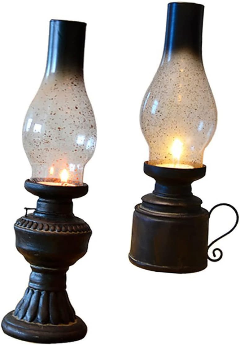 2Pcs Vintage Kerosene Lamp Decorative Photo Props Retro Oil Lamp with Detachable Lampshade for Indoor Use Rustic Home Decor for Nightlight and Photography
