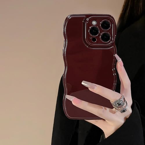 FABSPARK - Funda para iPhone 14 Pro Max, diseño simple, marco ondulado, estética, silicona suave, color rojo vino
