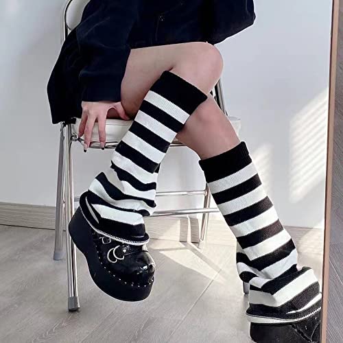 Women Girl Flared Leg Warmers Striped Knit Socks Over Knee Wide Leg Warm Knitted Pile Elephant Socks4