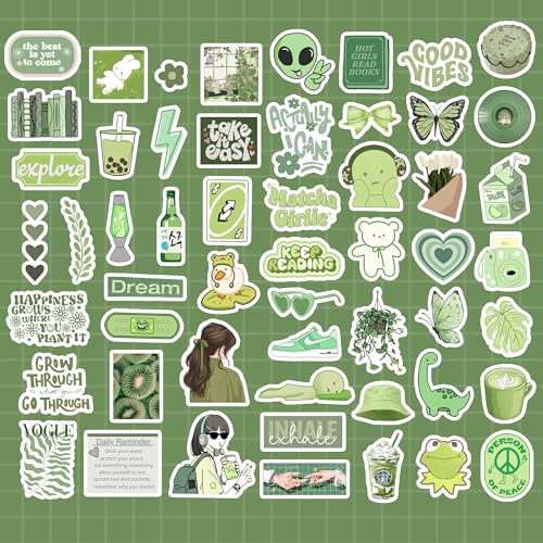Image of Green Aesthetic Sticker Pack (55+ Stickers) | Soft Sage Green Theme | Glossy Premium Vinyl | Waterproof, Scratch & Fade Resistant | Stickers for Laptop, Bottle & Phone Cover