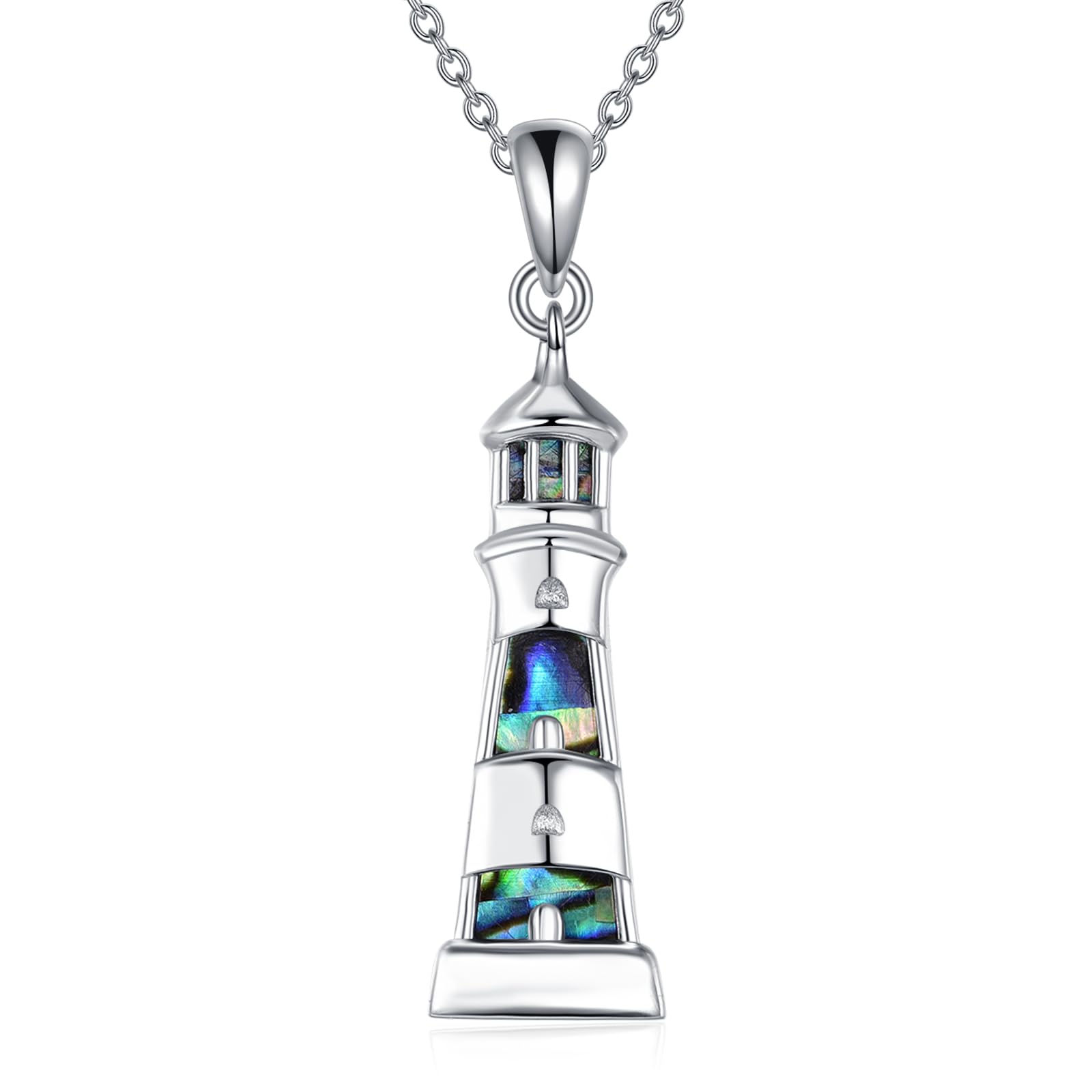 AXOMY Lighthouse Gifts 925 Sterling Silver Lighthouse Abalone Shell Pendant Necklace Birthday Jewelry Gift for Women Friend