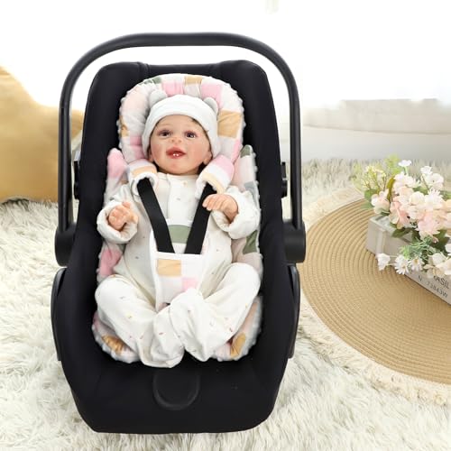 Image of DILIMI Infant Car Seat Insert, Baby Car Seat Head Support with 3 Strap Paddings, Soft Newborn Car Seat Cushion for Stroller, Swing, Bouncers, Colorful Checkered
