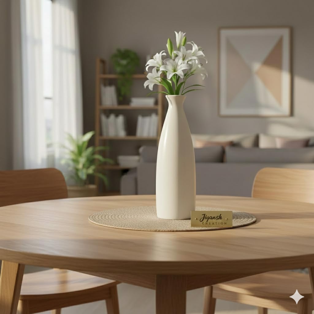 Jivansh Creation Spiral Ceramic Decorative Vase – Matte Off-White Flower Vase for Home & Office Decor Twisted Spiral Vase, White, Ceramic, Modern Decorative Home Decor (Plain Bottle Vase)-image-38
