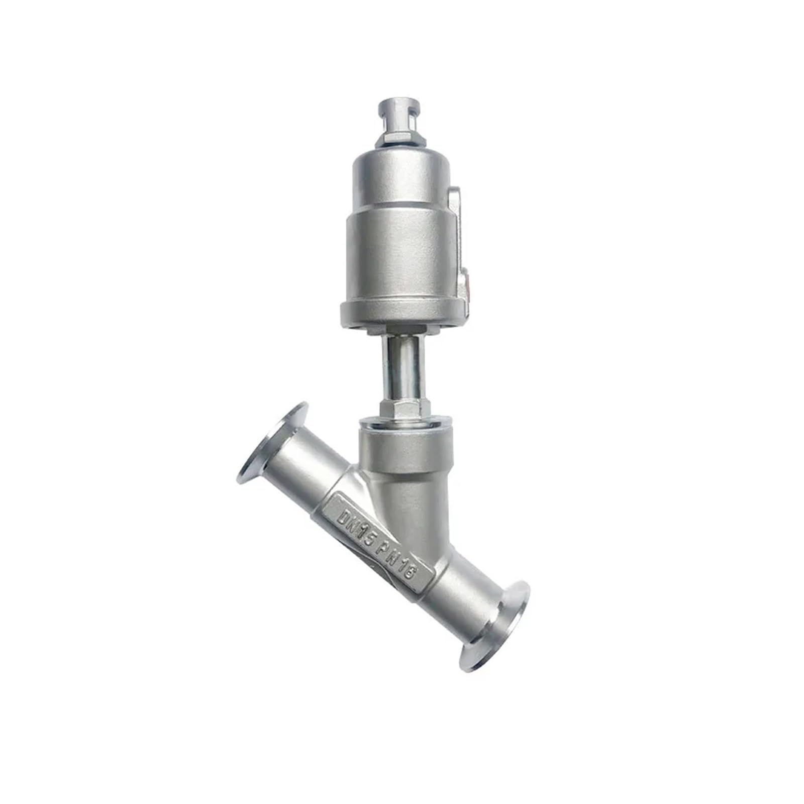 Vanne à siège incliné pneumatique DN15 en acier inoxydable fermeture étanche PTFE
