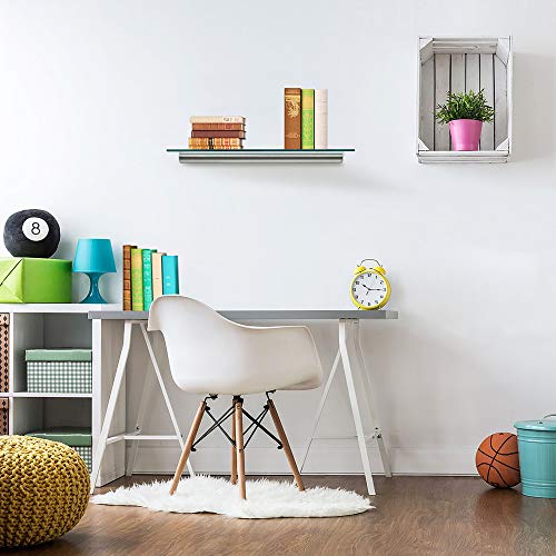 Deco Window Floating Tempered Glass Shelve 6 Inch By 18 Inch With Satin Silver Brackets #TOP3