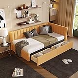 Harper & Bright Designs Upholstered Daybed with 2 Storage Drawers, Twin Size Daybed with Wood Slats, Linen Fabric Sofa Bed Frame for Living Room Bedroom (Twin, Yellow) -  HBDEN