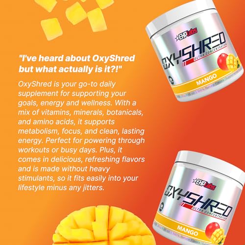 Image of EHP Labs OxyShred Pre Workout Powder - Preworkout Powder with L Glutamine & Acetyl L Carnitine, Energy Boost Drink - Mango, 60 Servings