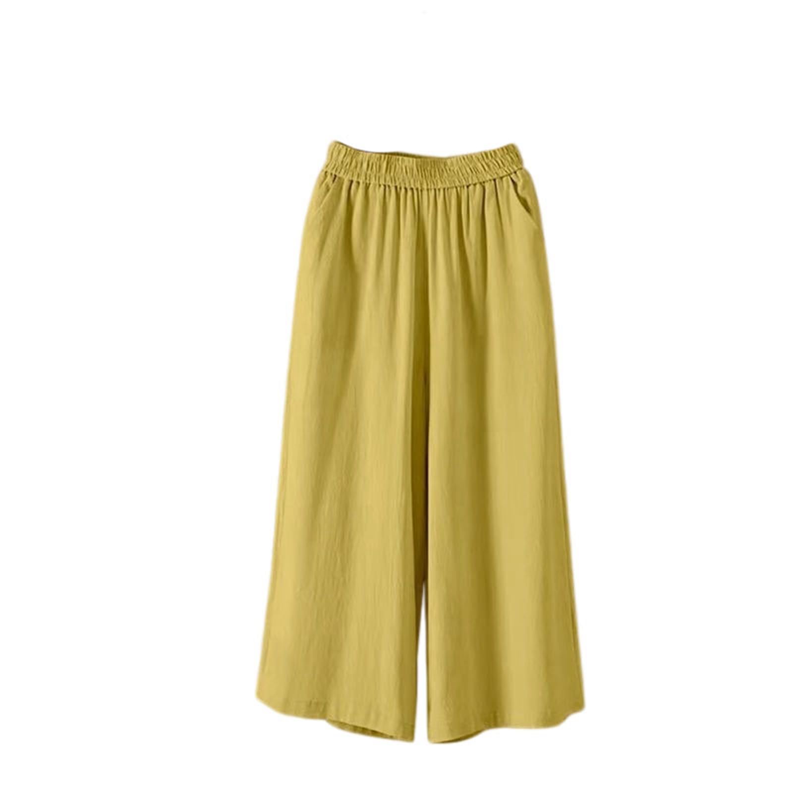 Damen Caprihose in Übergröße, einfarbig, elastischer Bund, Baumwollleinen, weites Bein