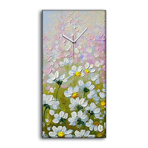Horloge sur toile silencieuse à mains blanches déco salon fleurs colorées