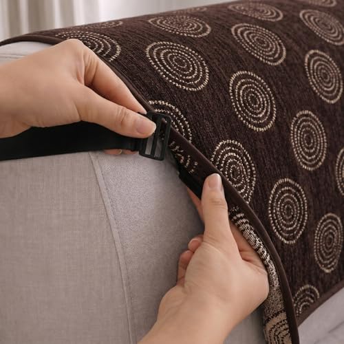 Image of STITCHNEST 'Opulence Series' Floral Woven Sofa Cover for 2 Seater | Premium Soft Fabric Sofa Protector | Brown Circular Pattern with Tassel Edge Finish | Durable Living Room Furniture Cover