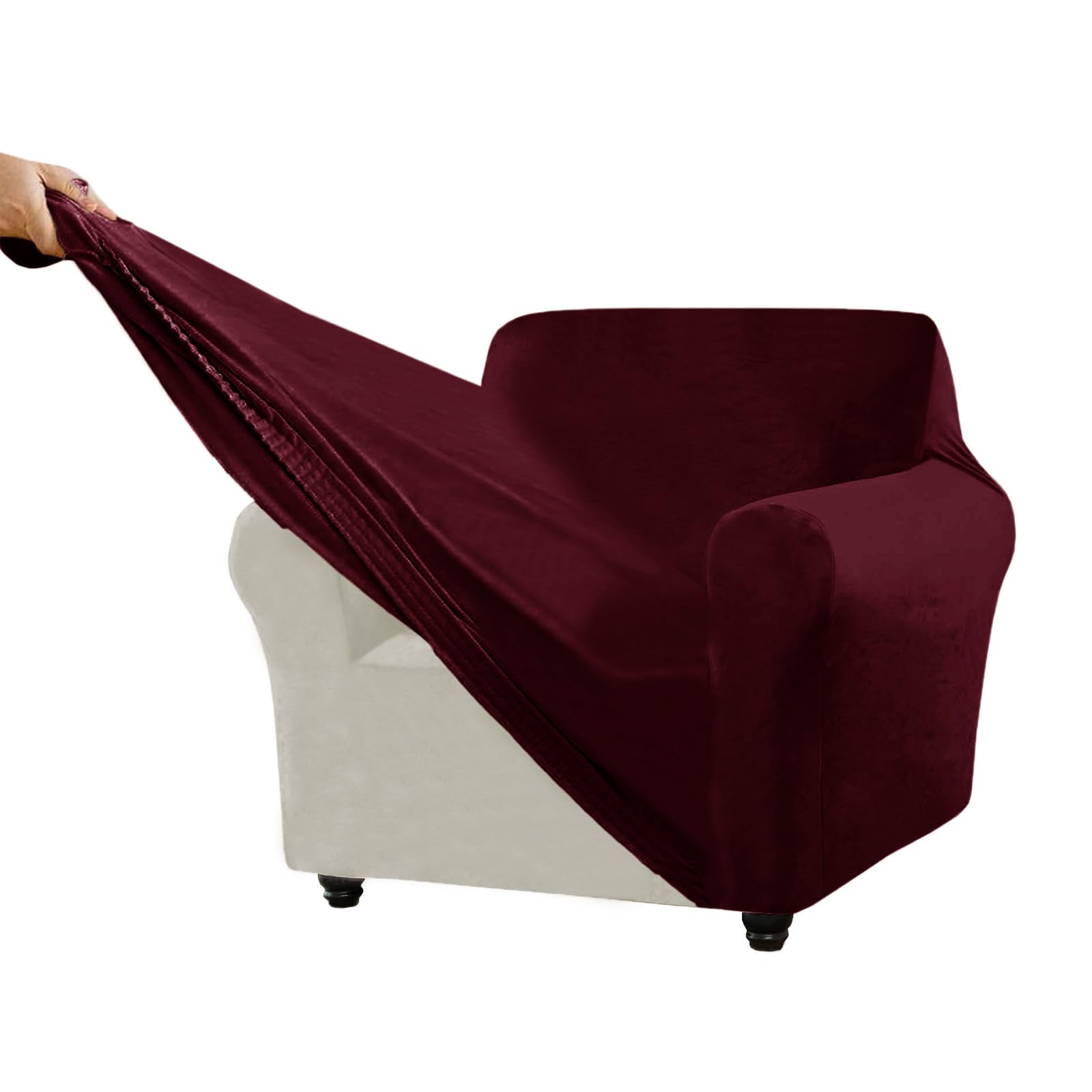 VFGFDJNDFX Couch Cover Velvet, Stretch Sofa Covers with Separate Main Cover Backrests and Seat Cushions Couch Cover, for Living Room Furniture Slipcovers (Wine Red,Armchair - 3 PCS)