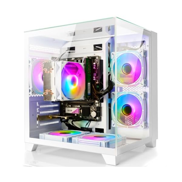 LXZ Desktop PC Computer AMD Ryzen 5 5600GT 6 core 3.6GHz, 16G DDR4 RAM, 512G NVME SSD, Tower Computer for Home and Office (White)