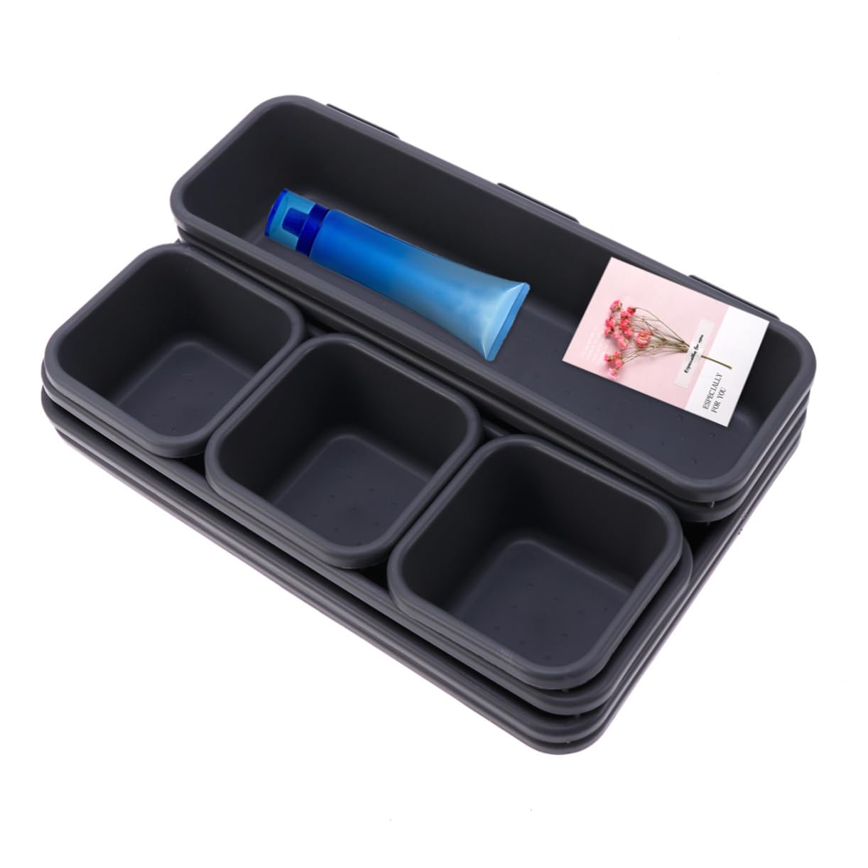 BCOATH Desktop Plastic Compartment Organizer Box for Tableware and Household Items Compartment Storage Drawer for Organization Black