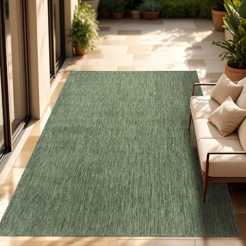 Paco Home Alfombra Exterior Interior Balcón Terraza Alfombra Cocina Monocolor Jaspeado, tamaño:120x160 cm, Color:Verde