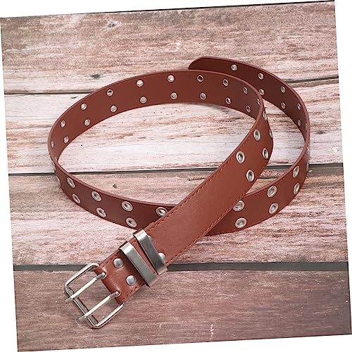 Punk Style Double Rows Holes Belt for Men Women Pu Material Simple Waist Belt for Jeans Pants Coffee Color Comfortable Fit Versatile Fashion Accessory2