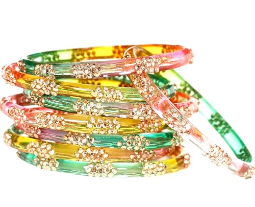 Image of Swara Creations Crystal Bangles for Women /Raindrop Kada Set /Multicolor glossy finished bangles Kadas with Silver stonework bangles for women & girls(8Pcs)(SKU265)