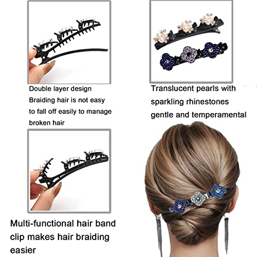 Foto von 8 Stück Kolibri-Haarspange mit Kristallblume, Haarschmuck für Frauen, Strass-Haarspange, vierblättriges Haarnadel-Entenschnabel-Clip, Geflochtene Haarspange, modische Doppelschicht-Mini-Haarspangen