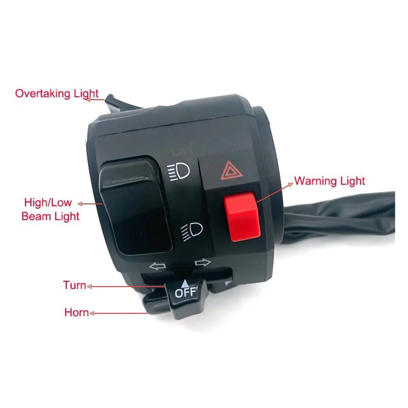 Aqxreight Interruttore Universale Per Manubrio Moto – 34 Mm, Con Frecce E Pulsante Emergenza, Nero