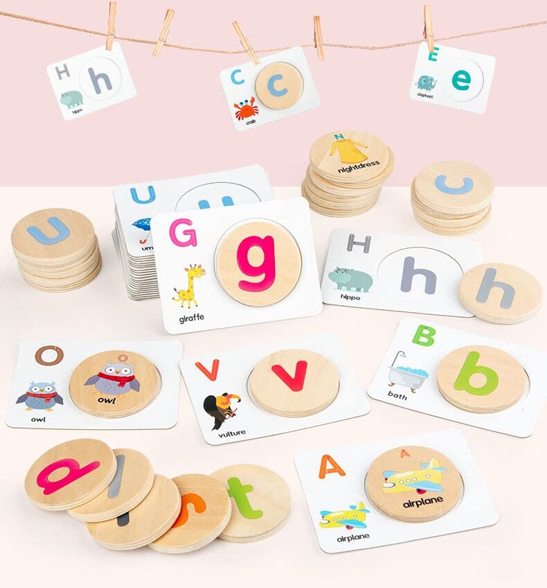 Image of PLUSPOINT Cognitive Words Letter Matching Game for Kids | Montessori Spelling & Phonics Learning Toy with Flash Cards & Wooden Alphabet Blocks | Early Reading Educational Toy for Ages 3+ Years
