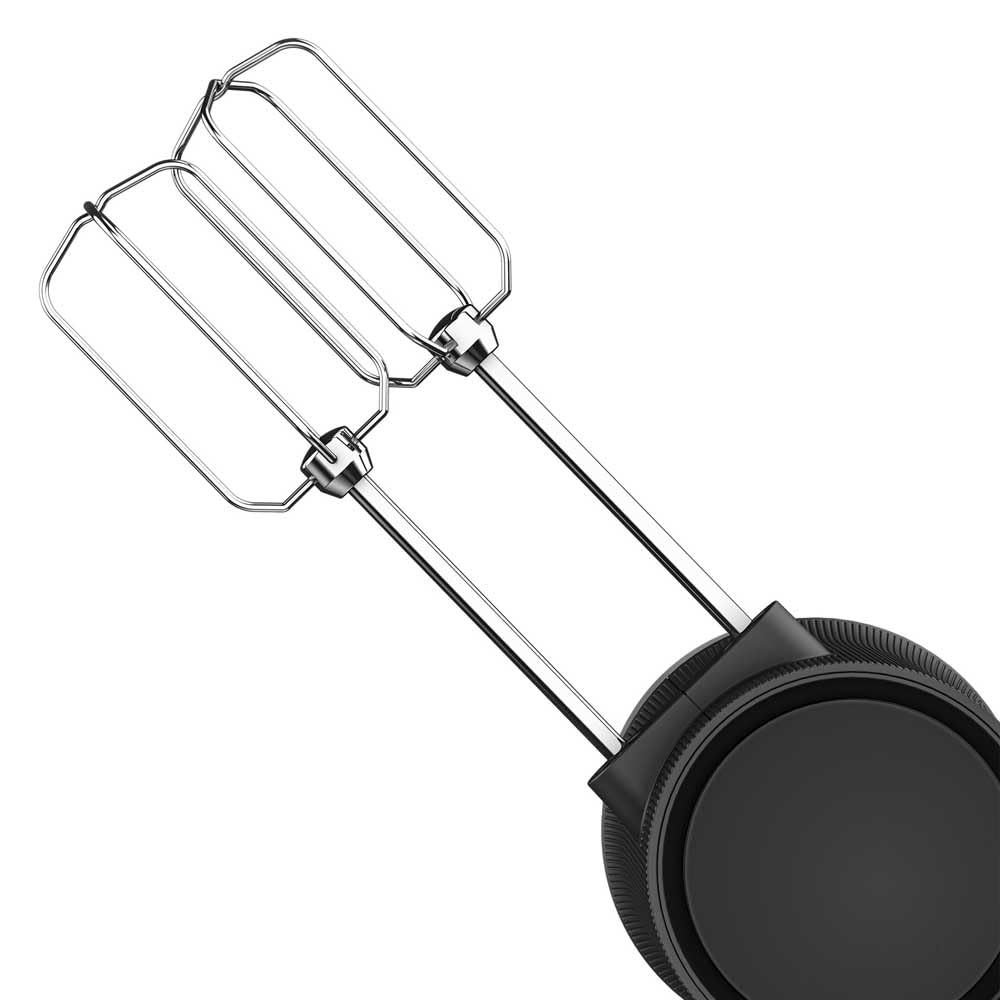 BEKO, Batteur, Puissance : 500 W, 4 vitesses + Turbo, Fouets + crochets en acier inoxydable résistants au LV, Bouton d’éjection, Poignée ergonoique, Noir et Inox