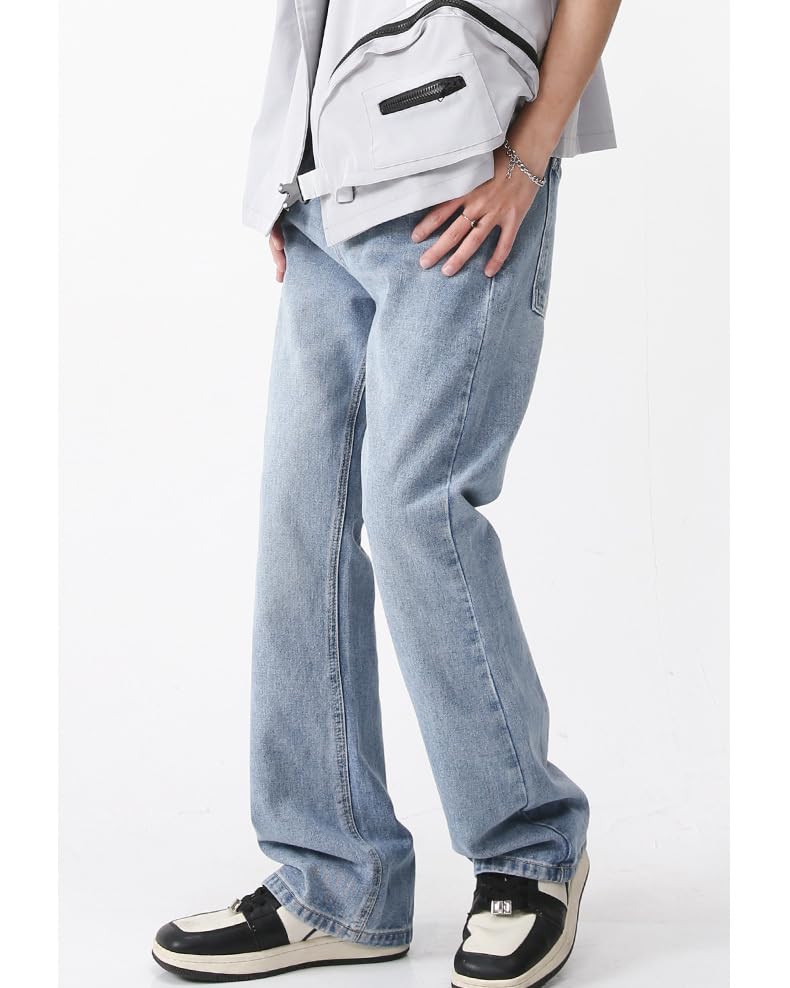 Men's Spring Summer Casual Vintage Bell Bottom Pants Slim Fit Elastic Waist Jeans2