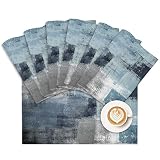 Modern Art Placemats Set of 6 Abstract Painting Blue and Gray Artwork Tablemats for Dinner Table Din