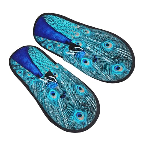Beautiful Blue Peacock Print Women Slippers Home Furry Shoes Keep Men Couples Shoes Warm For Women-2