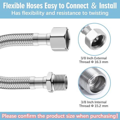 4 Stück Flexschlauch 3/8 Wasserhahn Schlauch Verlängerung, G3/8 Edelstahl Geflochtener Flexibler Armaturenschlauch für Wasserhahn Eckventil Wassererhitzer (20cm/10cm)