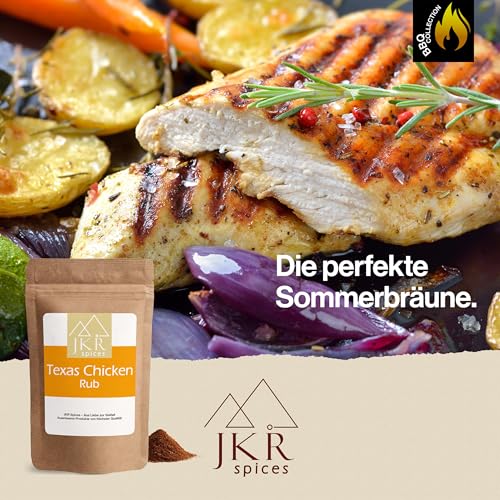 JKR Spices Texas Chicken Rub 450g, BBQ Gewürzmischung für Hähnchen Wings Keulen Smoker Grill Ofen Dry Rub mit Rauchnote im Aromabeutel