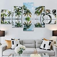 SIGNWIN 5 Panel Canvas Wall Art Palm Tree for Home Decorations Ready to Hang - 60