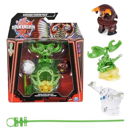 BAKUGAN Starter 3-Pack, Special Attack Nillious, Titanium Dragonoid, Bruiser, Figuras de acción giratorias y Personalizables, Cartas de Intercambio, Juguetes para niños y niñas a Partir de 6 años