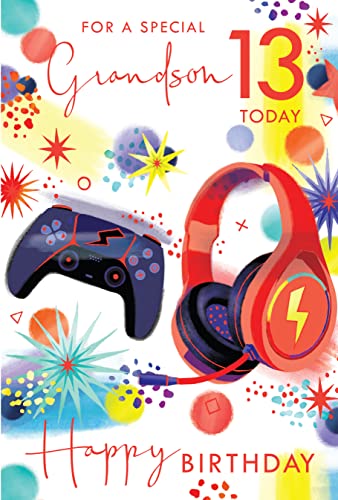 For A Special Grandson 13 13th Today Gaming Happy Birthday Card Lovely Verse