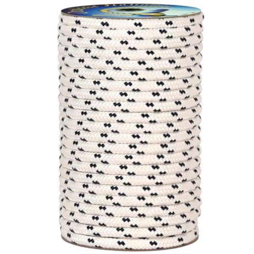 Corderie Italiane 006000747 Treccia mare multiuso giardino e fai da te, stabilizzato ai raggi U.V. resistente a intemperie e agenti atmosferici, 10 mm, 50 mt, colore bianco con spia blu