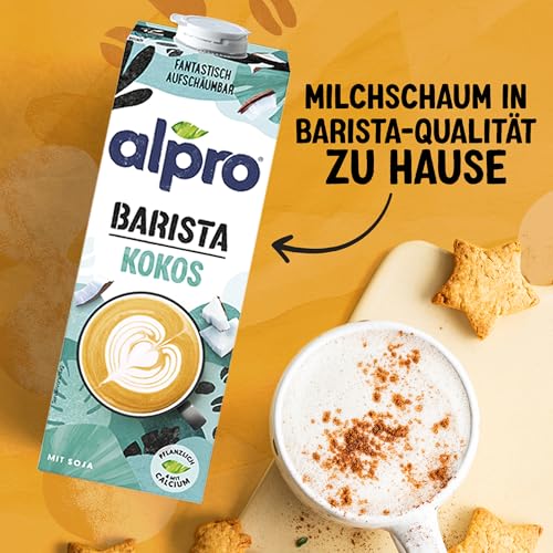 Alpro Barista Kokos – Zum Aufschäumen – 100 Prozent pflanzlich, vegan und milchfrei – Von Natur aus laktosefrei – Reich an Calcium und Vitaminen – 8 x 1 L
