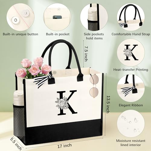 Image of Personalized Name Tote Bag for Women, Birthday Best Friend Bridesmaid Gifts for Women Canvas Initial Tote Bags