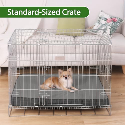 Image of Waterproof Small Dog Bed Washable Orthopedic Wipeable Leather Crate Pad 24 inch | Outdoor Puppy Bed Foam, Reversible Removable Cover Durable, Cat Beds, Anti-Slip Bottom, Kennel Pads 23 inchx17 inch Gray